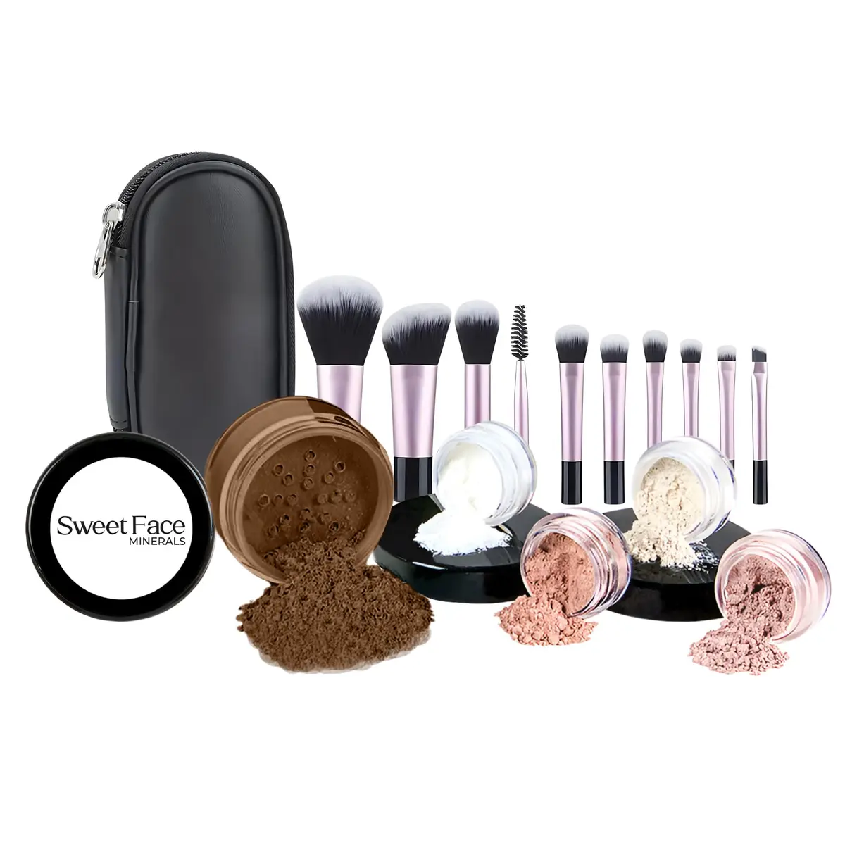 Sweet Face Minerals 16pc Mineral Makeup Starter Kit with 10 Brush Set | Travel Size, Natural Finish, SPF 30, Beginner Friendly - main product image