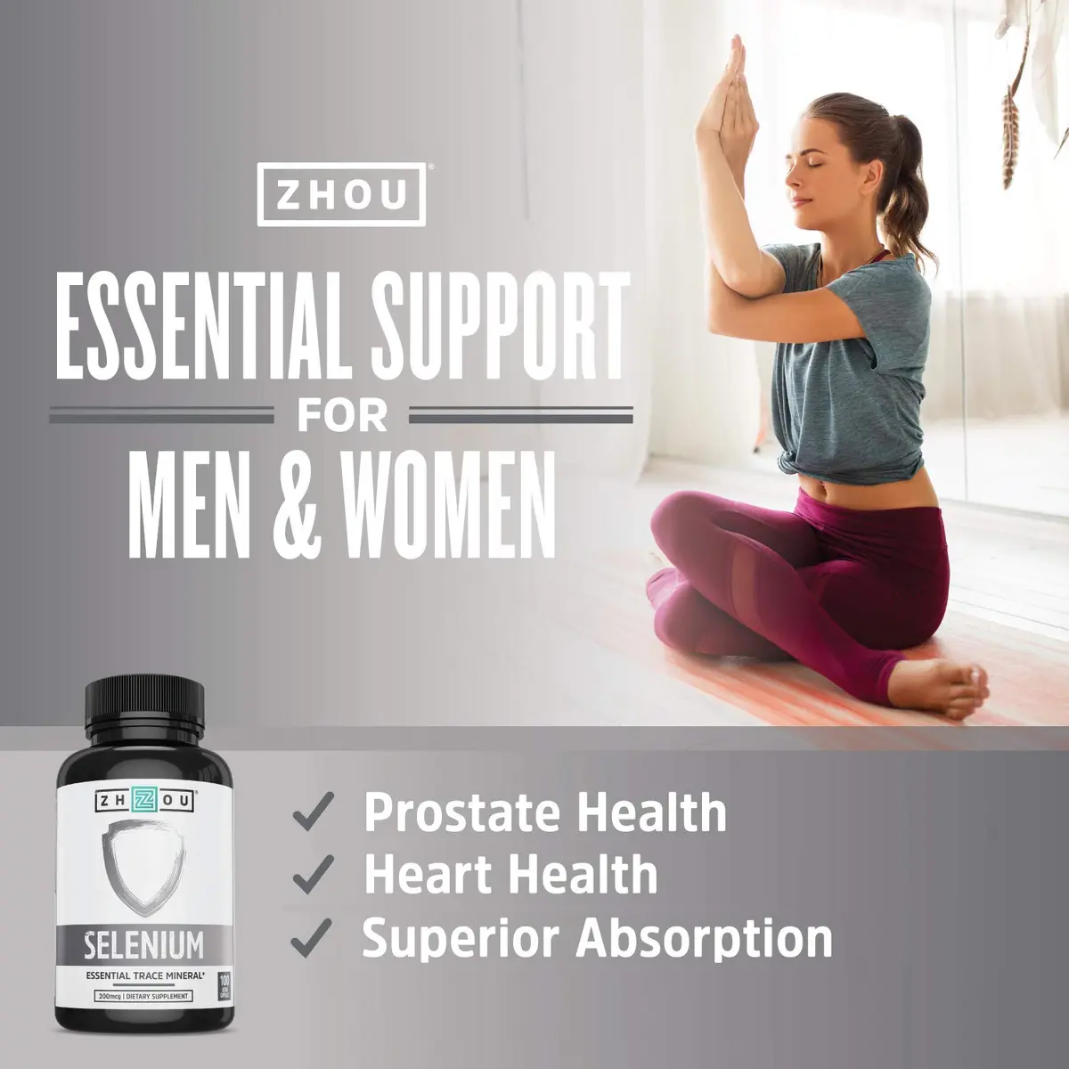 ZHOU Selenium 200mcg Capsules | Antioxidant & Thyroid Support, 100 Veggie Capsules - view 2