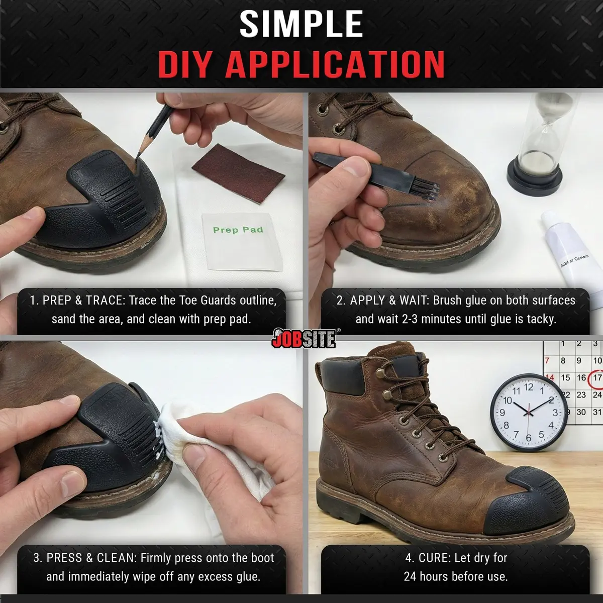 JobSite Shoe Toe Guards Impact Protection Gear | Heavy Duty Black 2 Pairs - view 5
