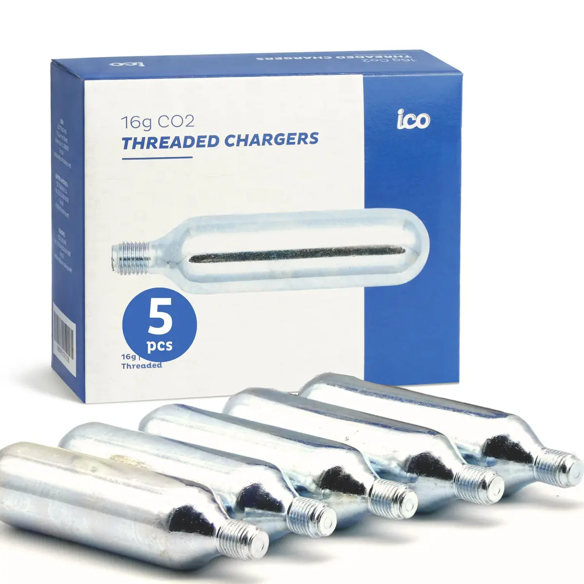 ICO Threaded CO2 Cartridges 16g | High-Pressure Bike Inflator Refills (16 grams) - main product image