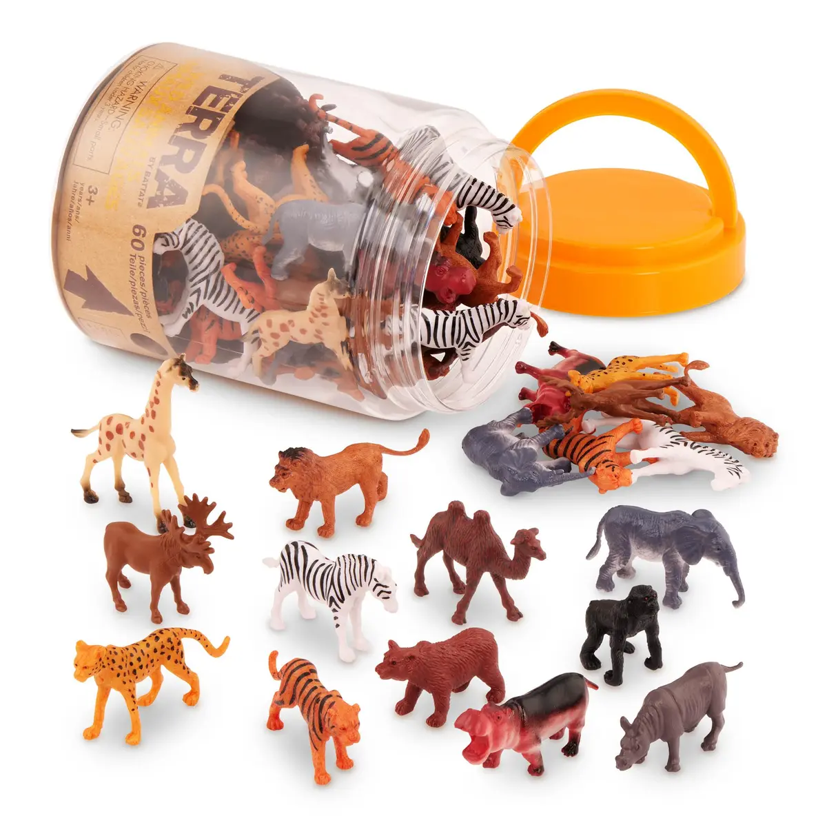 Terra by Battat Wild Animal Figurines Tube 60 Mini Safari Figures | Realistic Plastic Animals for Kids 3+ - main product image