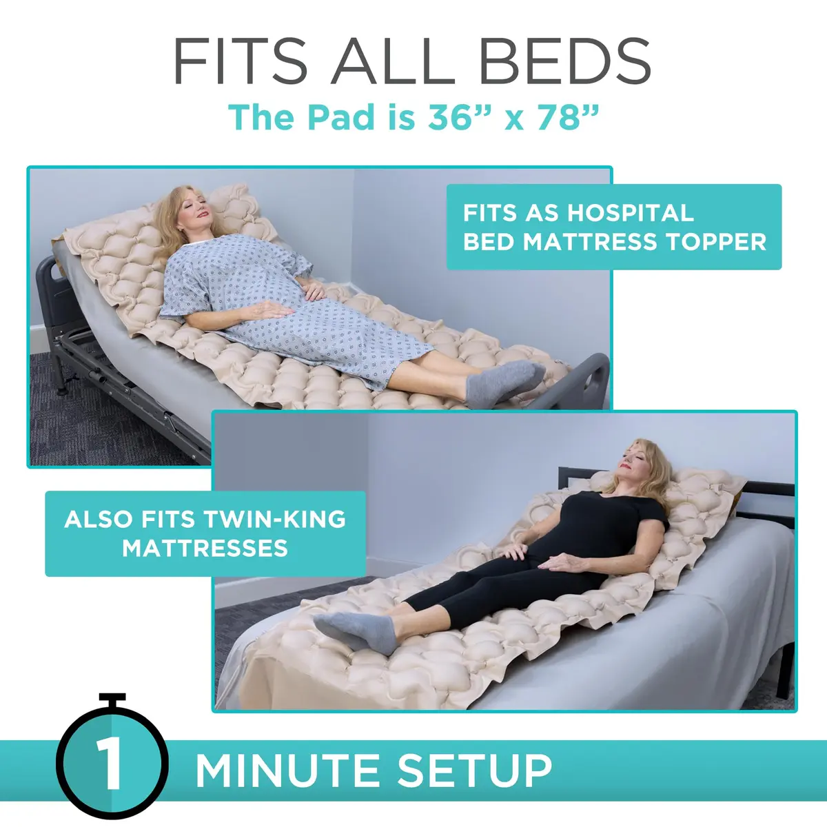 Vive Alternating Air Pressure Mattress Pad 203 cm (80") x 91 cm (36") | Doctor Recommended for Bed Sore Relief - view 5
