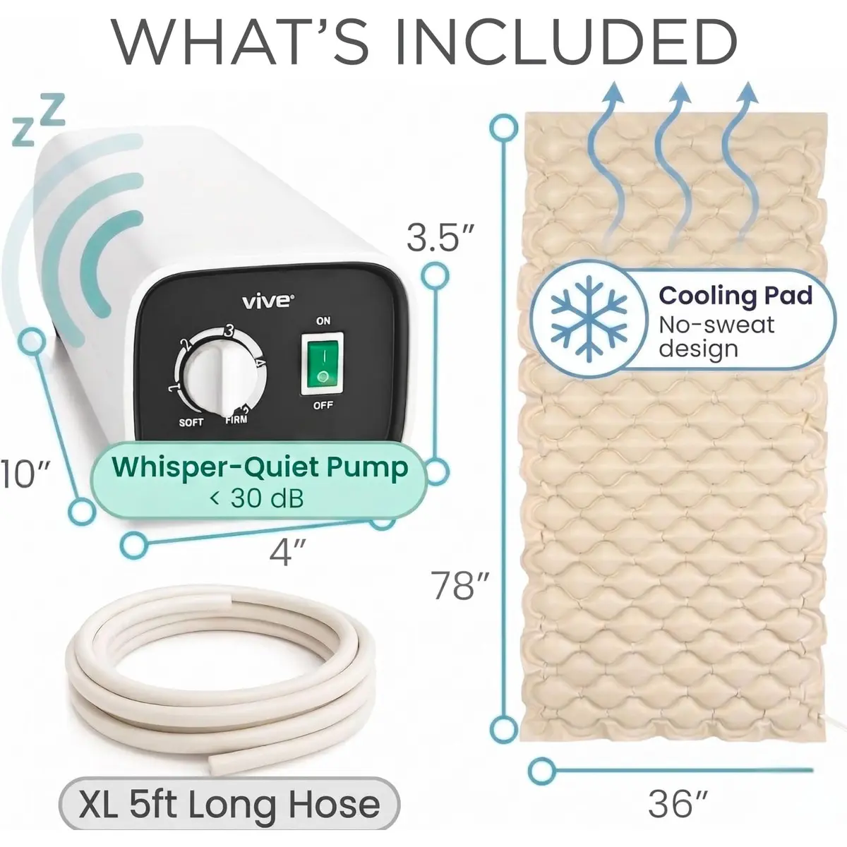 Vive Alternating Air Pressure Mattress Pad 203 cm (80") x 91 cm (36") | Doctor Recommended for Bed Sore Relief - view 2