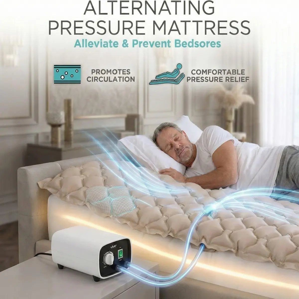 Vive Alternating Air Pressure Mattress Pad 203 cm (80") x 91 cm (36") | Doctor Recommended for Bed Sore Relief - view 3