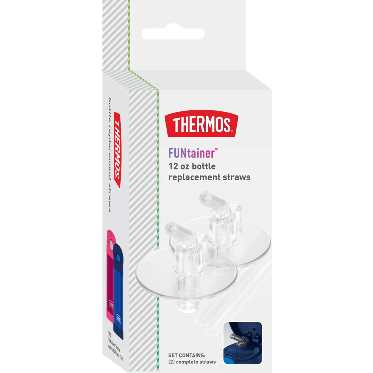 THERMOS Replacement Straws for 12oz Funtainer Bottle, Clear, 2 Count | Soft Silicone & Hard Stem - main product image