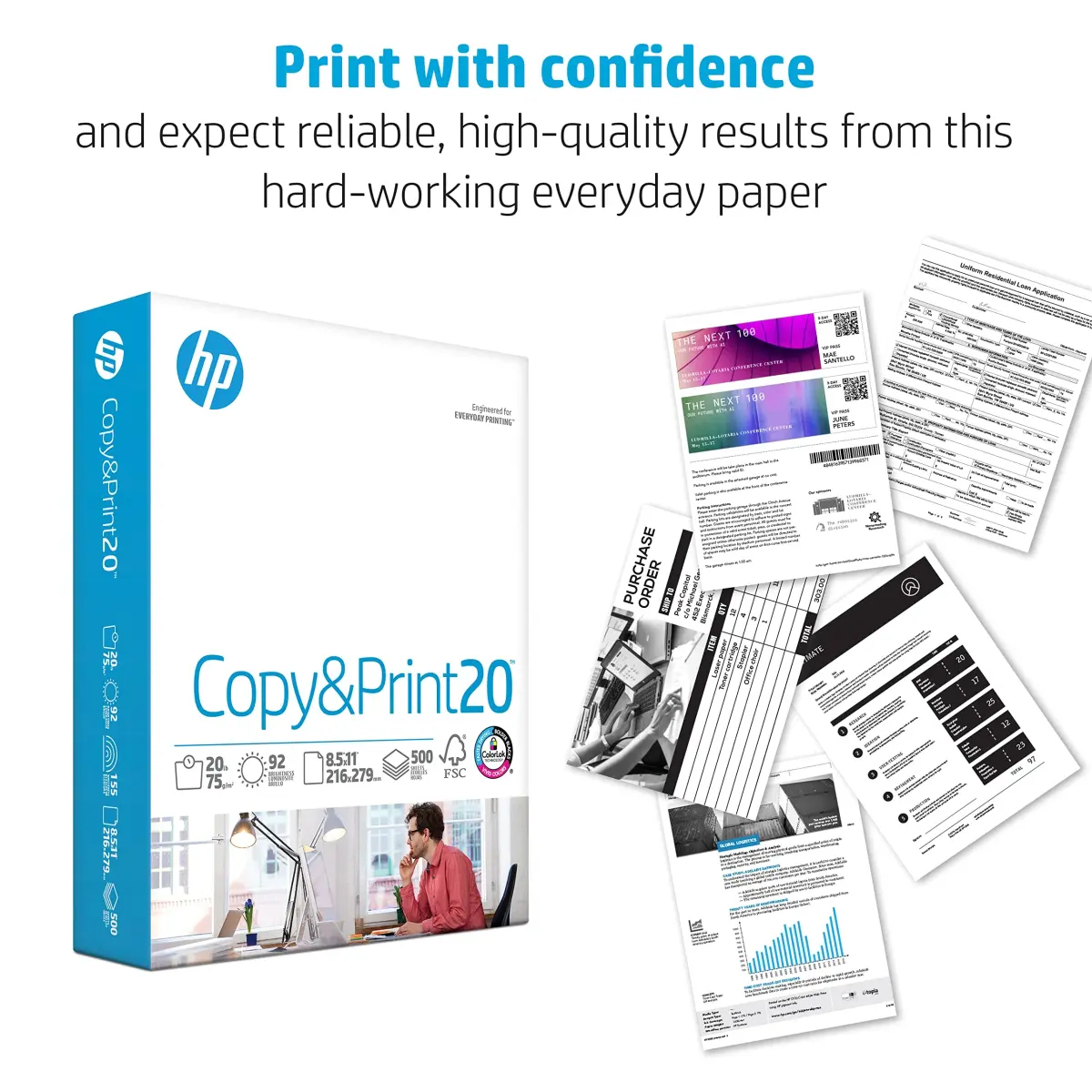 HP Papers Copy & Print 20 lb Letter Size Paper 3000 Sheets (8.5 x 11 Inches) | 92 Bright FSC Certified - view 3