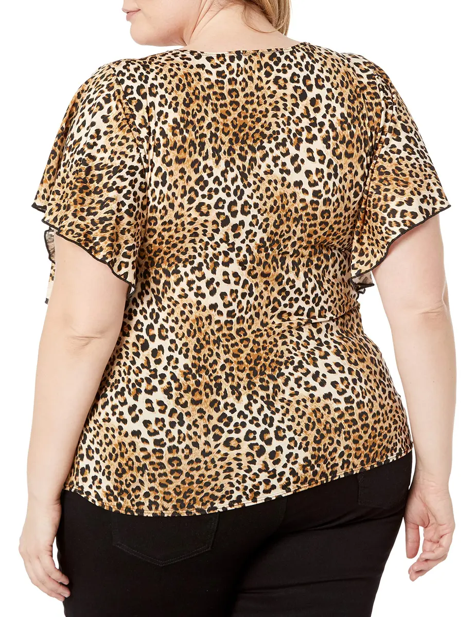 Star Vixen Plus-Size Angel Sleeve Top, Cheetah Print, 2X | Flattering Animal Print with Flutter Sleeves - view 2
