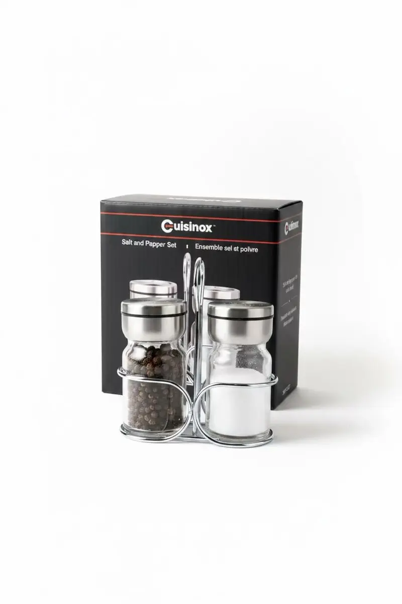 Cuisinox Stainless Steel Salt & Pepper Shakers Set, with Caddy, 4" each - view 5