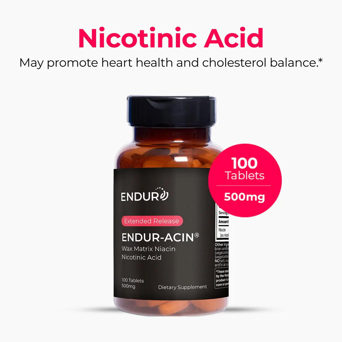 Endurance Products Niacin 500mg Extended Release | Heart & Cholesterol Support (70-120 chars) - view 2