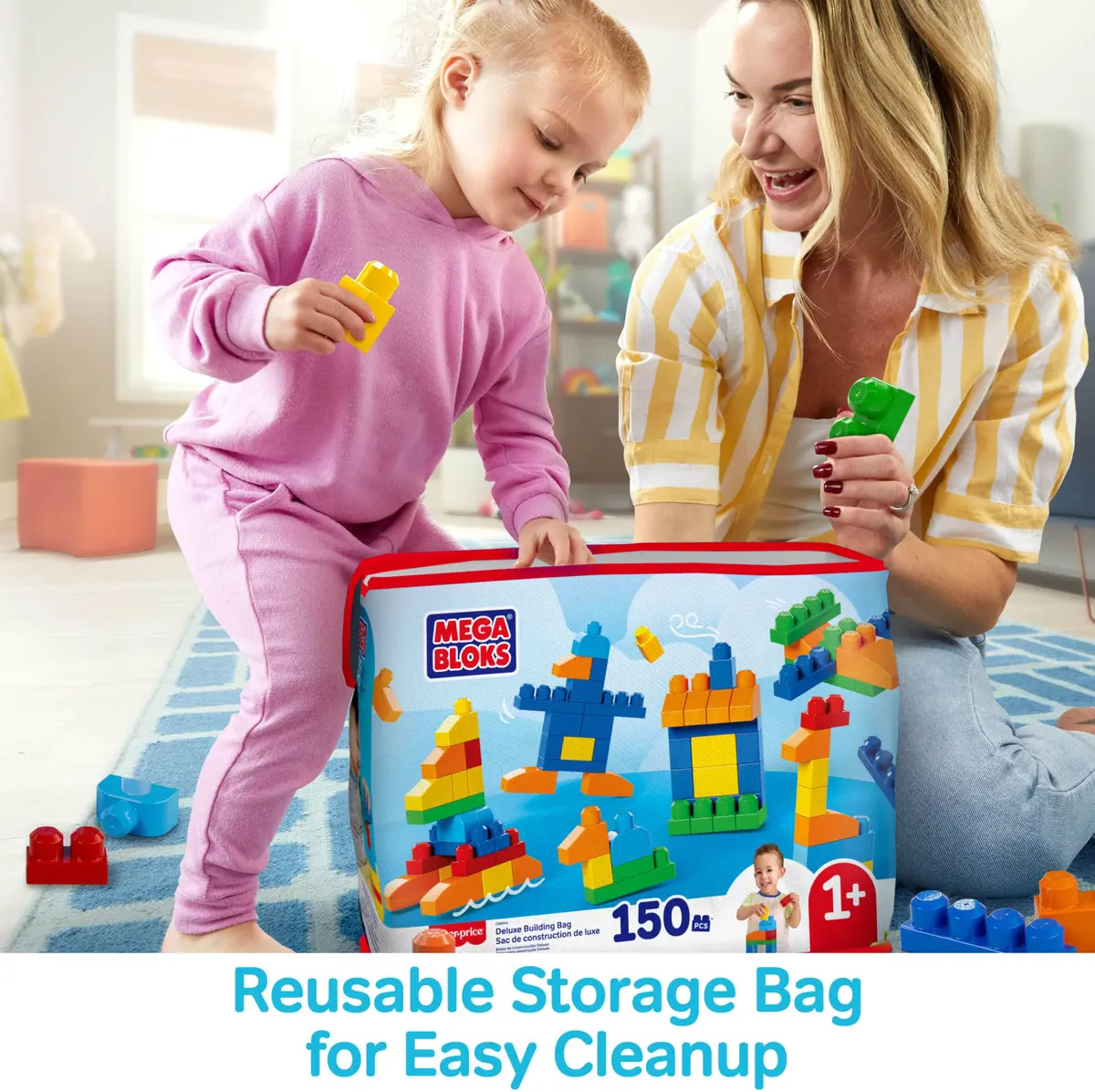 Mega Bloks First Builders Deluxe Building Bag Toddler Block Toys Set, Multicolor 2.27 kg (5 lb) | Educational STEM Toy for Kids Ages 1+ - view 5