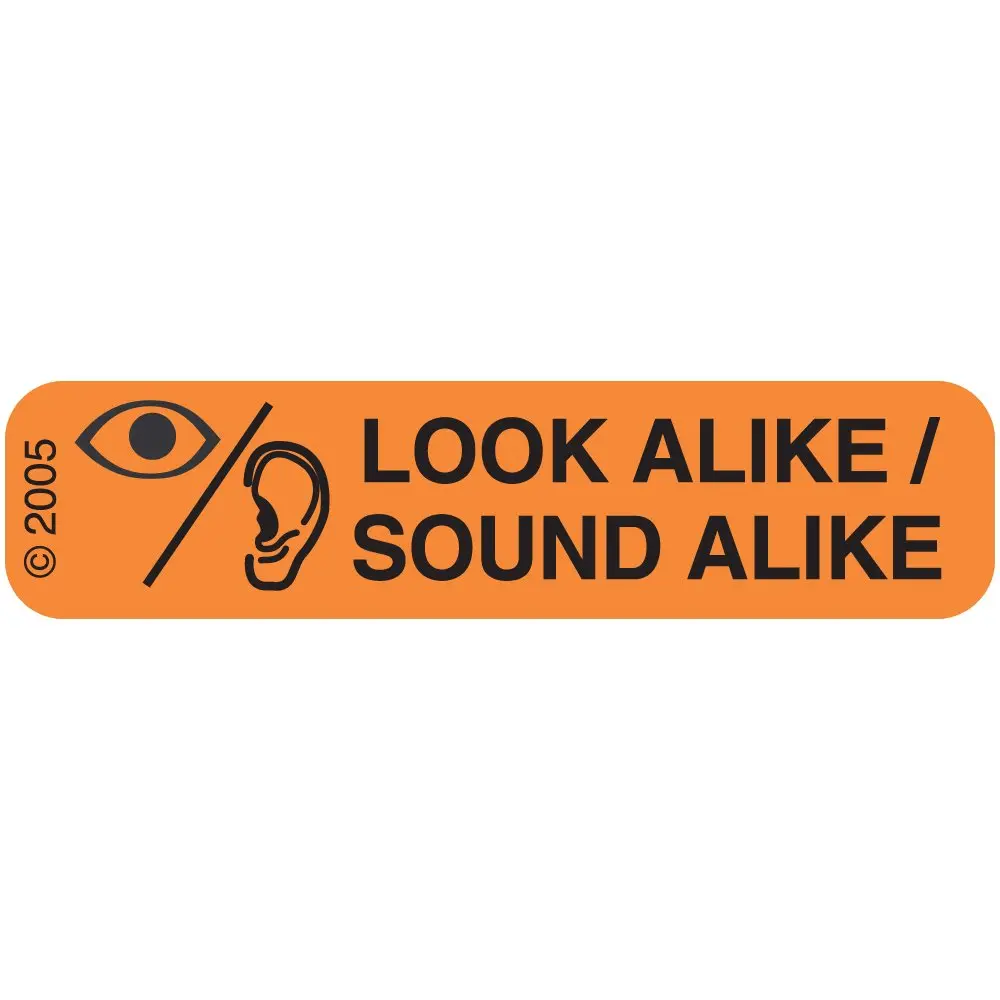 PHARMEX Look Alike Sound Permanent Paper Label 1 9/16" x 3/8" Orange | Refill Medication Labels for Healthcare - main product image