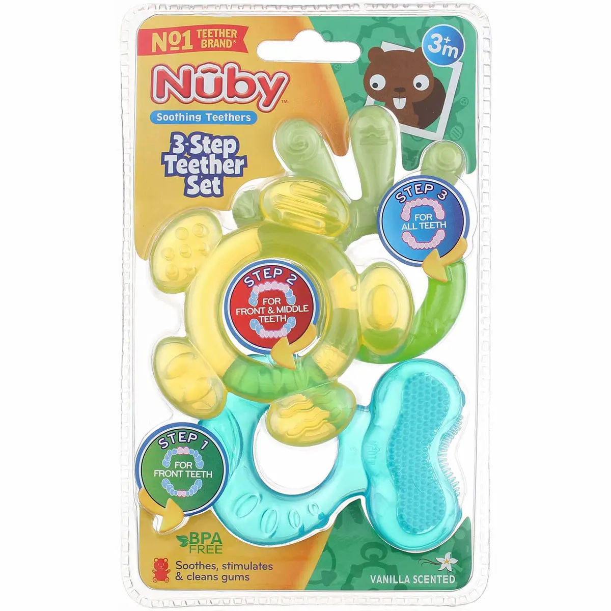 Nuby 3 Step Soothing Teether 3 Piece Set | Babies 3+ Months, Silicone, Refrigerator-Safe Cooling - main product image