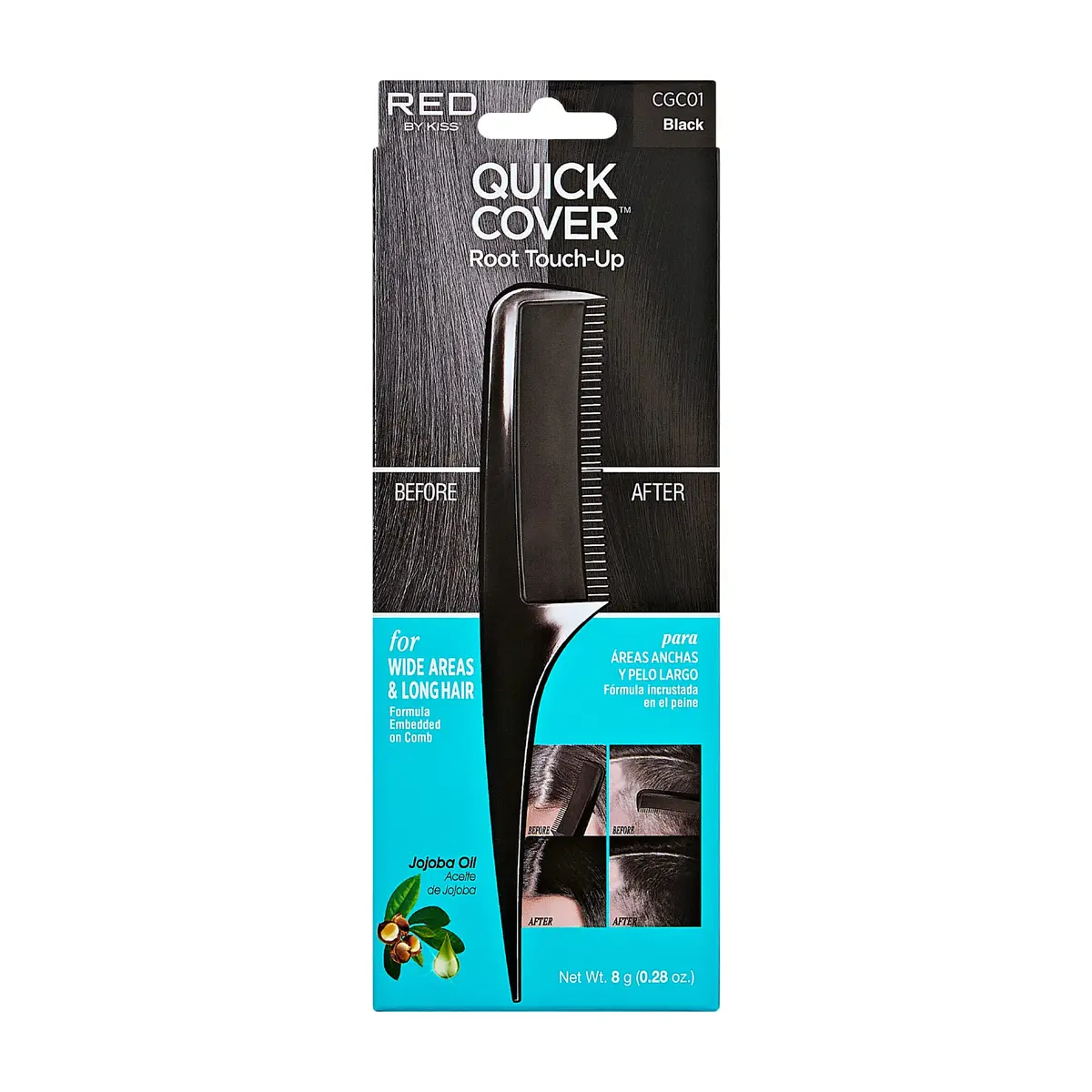 Red by Kiss Quick Cover Root Touch Up Comb Type Water-Resistant Temporary Gray Concealer Cover Up Brush for Hair and Beard (Black) | Instant Gray Coverage - main product image