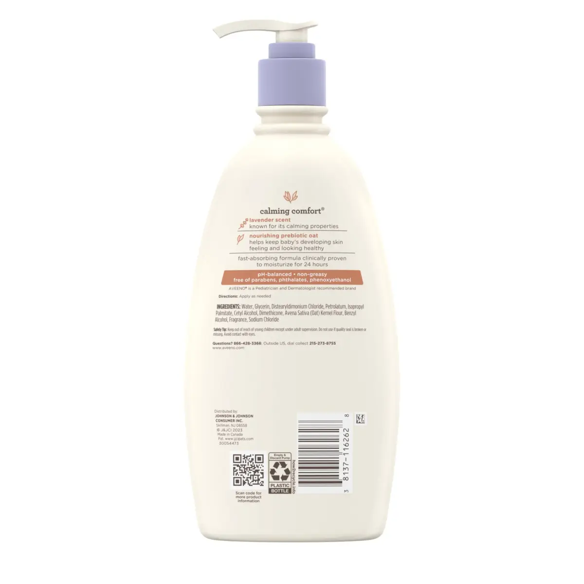 Aveeno Baby Calming Comfort Moisturizing Body Lotion with Lavender & Vanilla, 532ml (18 fl. oz) | Hypoallergenic Formula for Sensitive Skin - view 9