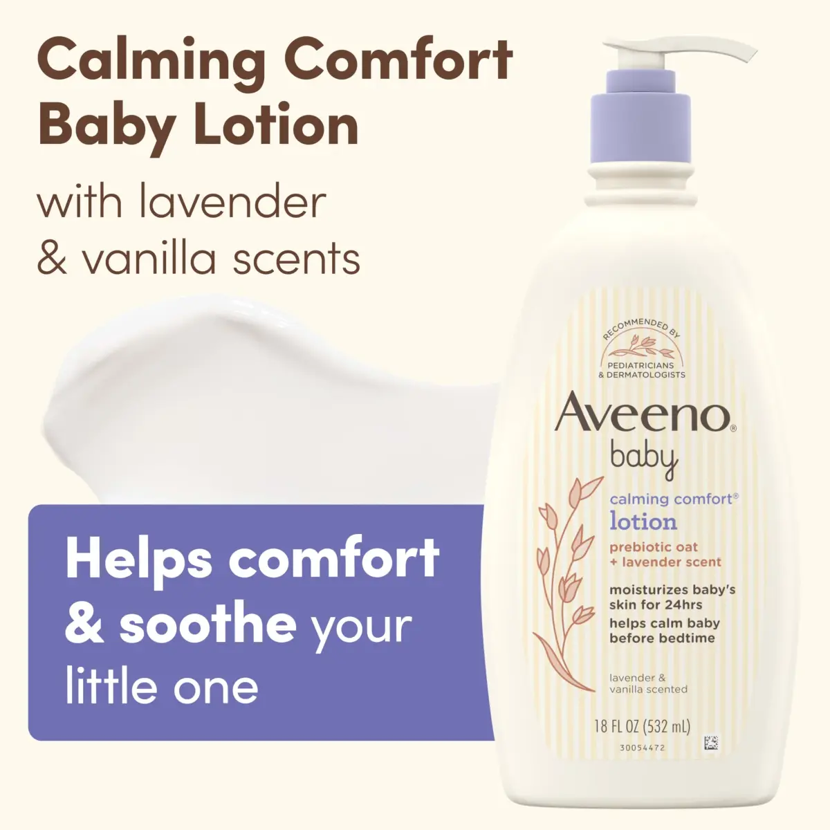 Aveeno Baby Calming Comfort Moisturizing Body Lotion with Lavender & Vanilla, 532ml (18 fl. oz) | Hypoallergenic Formula for Sensitive Skin - view 2