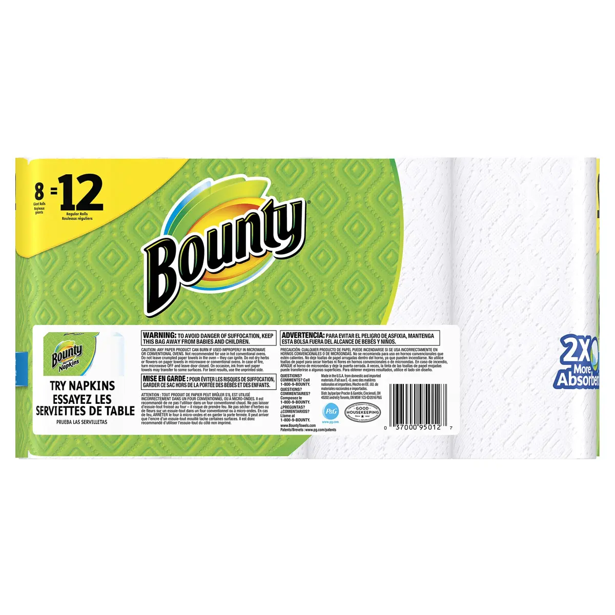 Bounty Select-A-Size Paper Towels, White, Giant Roll, 8 Rolls | 2X More Absorbent - view 2