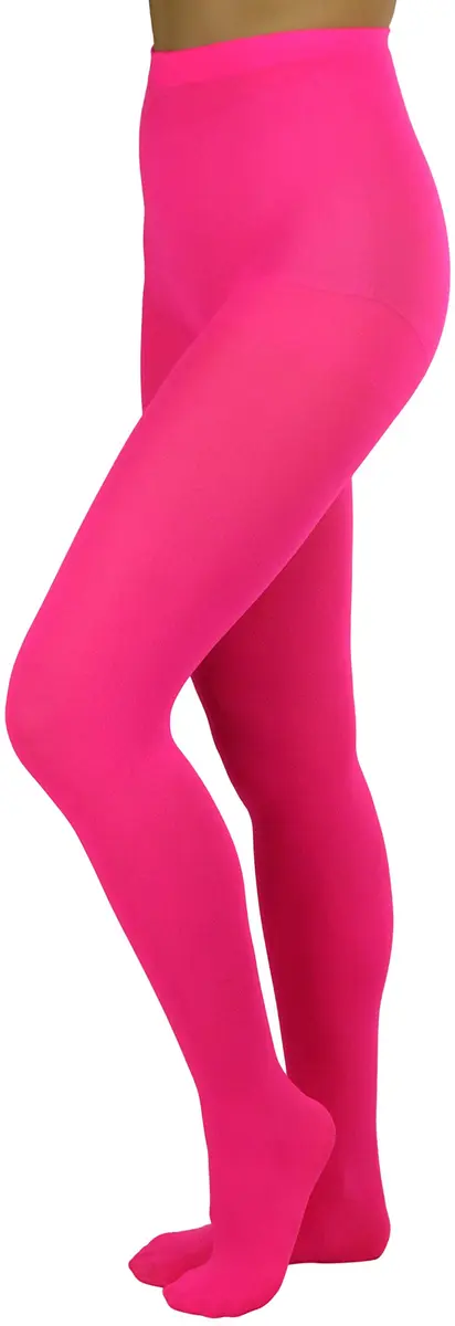 ToBeInStyle Women's Opaque Solid Color Nylon Tights Pantyhose - Neon Pink | Vibrant, Comfortable & Perfect for Parties - view 5