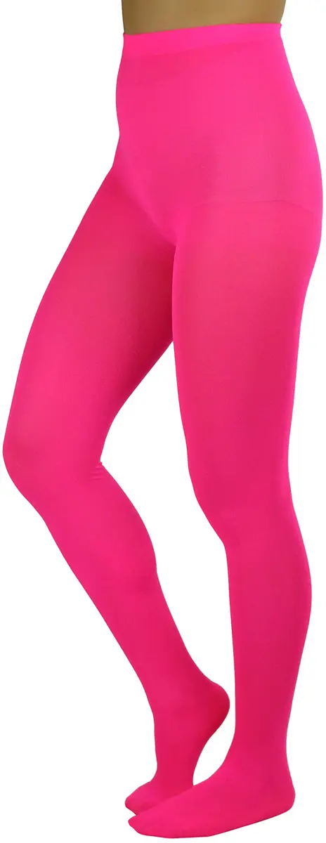 ToBeInStyle Women's Opaque Solid Color Nylon Tights Pantyhose - Neon Pink | Vibrant, Comfortable & Perfect for Parties - view 6