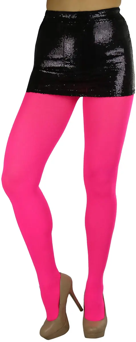 ToBeInStyle Women's Opaque Solid Color Nylon Tights Pantyhose - Neon Pink | Vibrant, Comfortable & Perfect for Parties - view 7