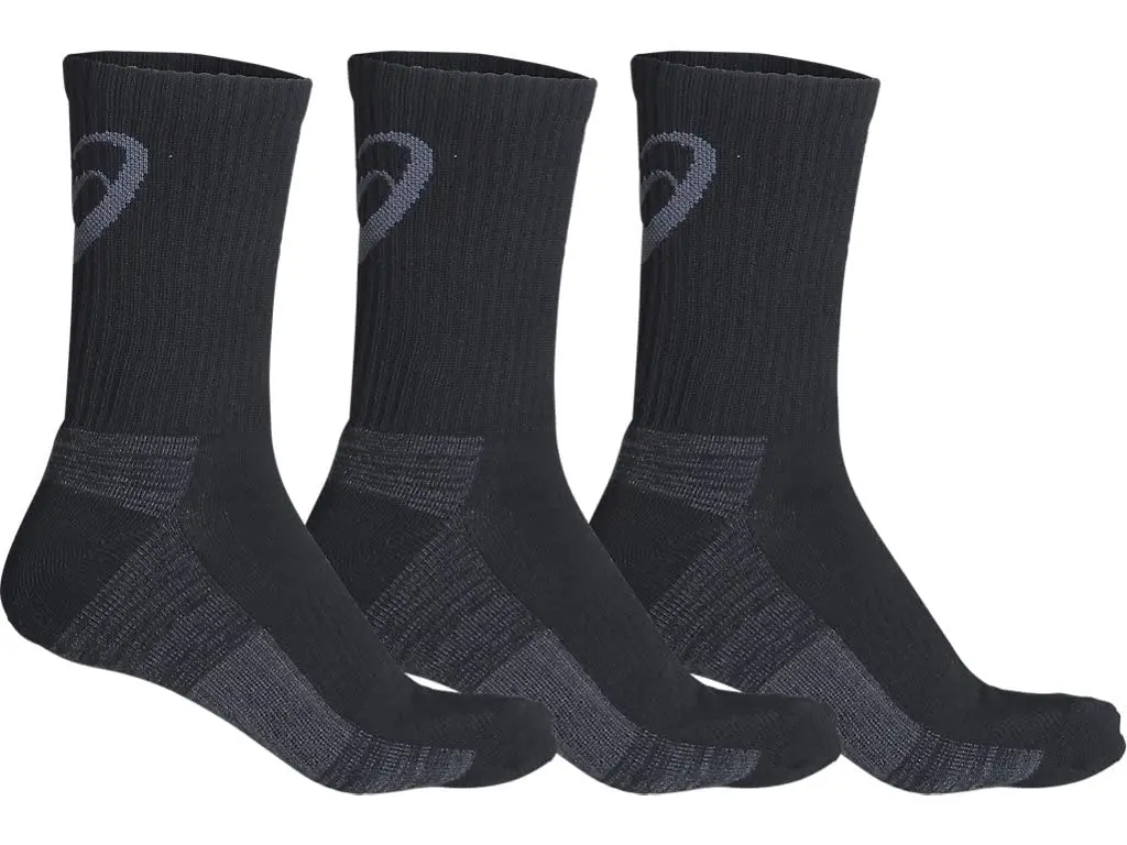 ASICS Training Crew Socks 3-Pack Black Large | Moisture-Wicking & Arch Support - main product image
