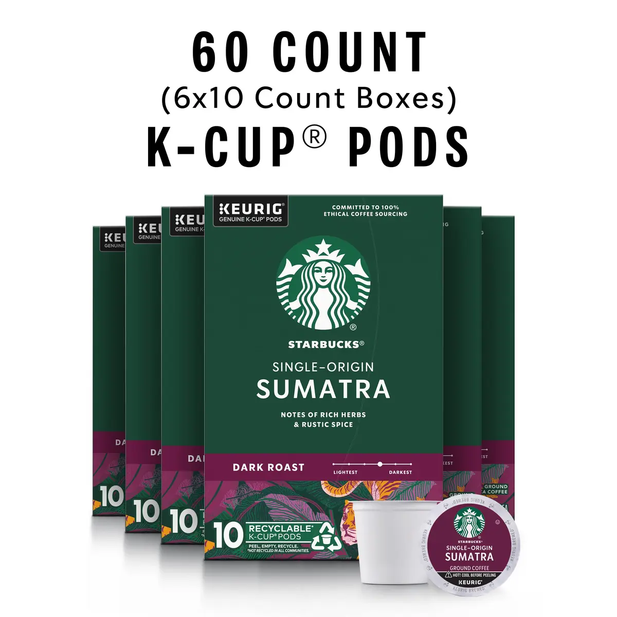 Starbucks K-Cup Coffee Pods, Dark Roast Sumatra | 60 Pods, 100% Arabica, Ethically Sourced - view 2