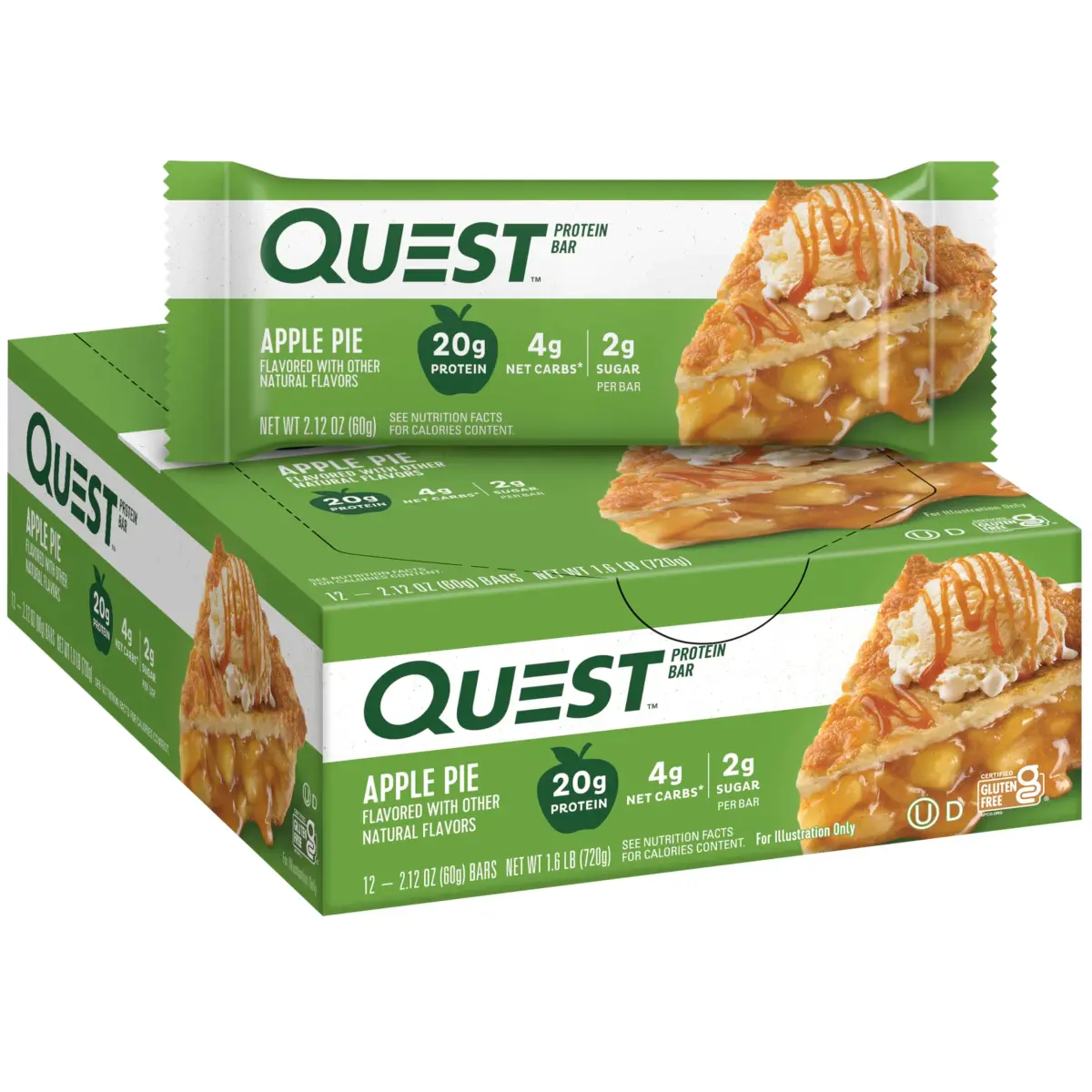 Quest Apple Pie Protein Bar 12 Count (2.12oz each) | 20g Protein, 13g Fiber, 2g Sugar - main product image