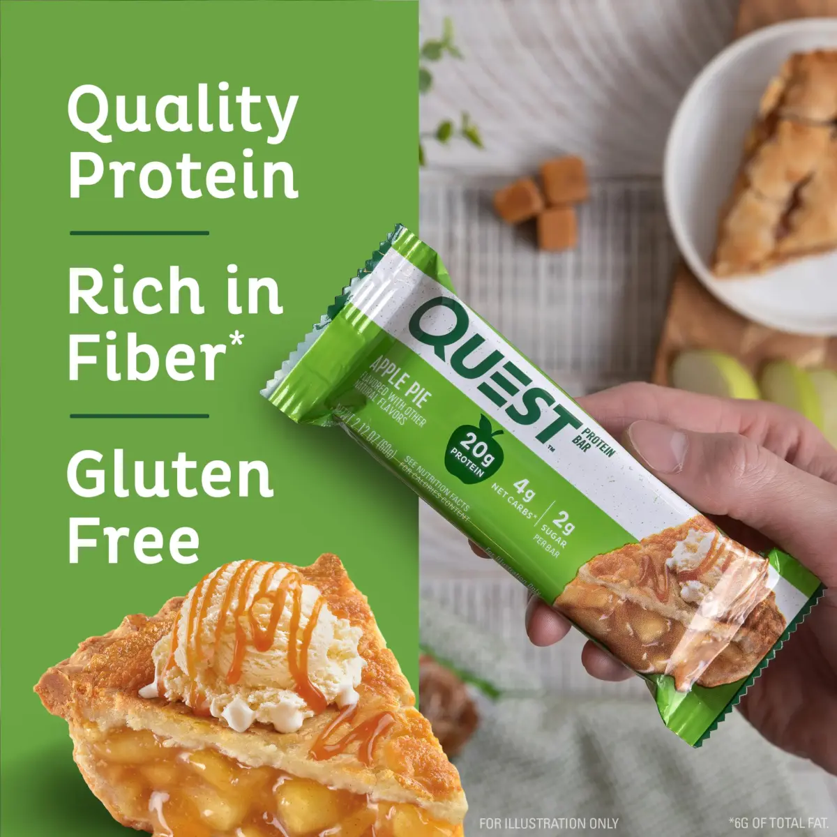 Quest Apple Pie Protein Bar 12 Count (2.12oz each) | 20g Protein, 13g Fiber, 2g Sugar - view 3