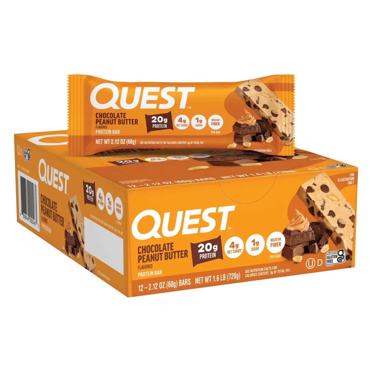 Quest Chocolate Peanut Butter Protein Bars 20g Protein 12 Count | High Protein Snack for Gym-Goers - main product image