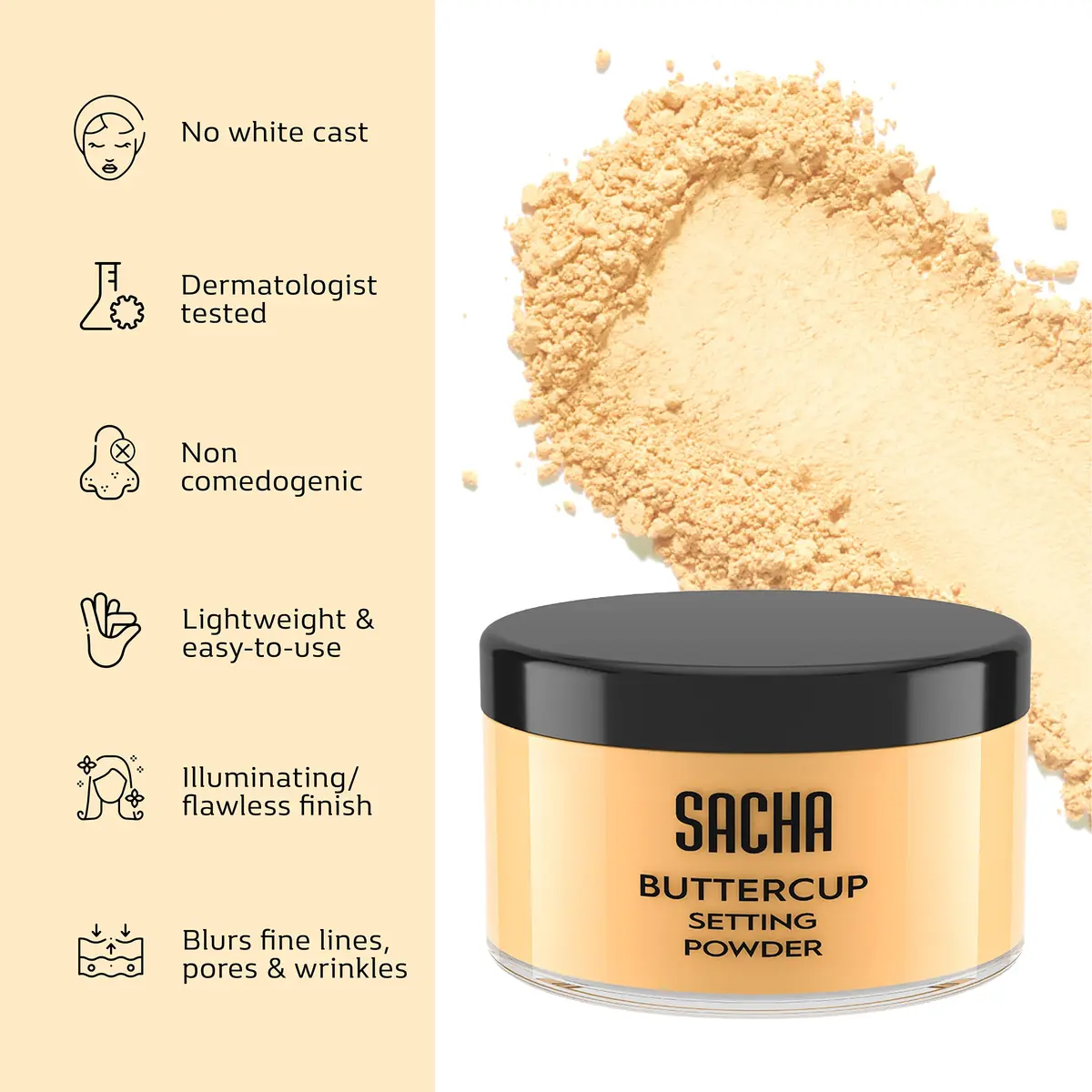 Sacha Buttercup Setting Powder 1.75 oz | Flawless Matte Finish for Medium to Deep Skin - view 5