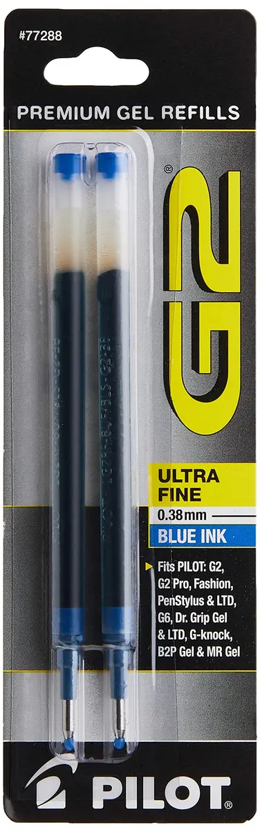 Pilot G2 Gel Ink Refills Ultra Fine Point 0.38 mm | Blue, Pack of 2 | Compatible with Pilot Gel Pens - main product image
