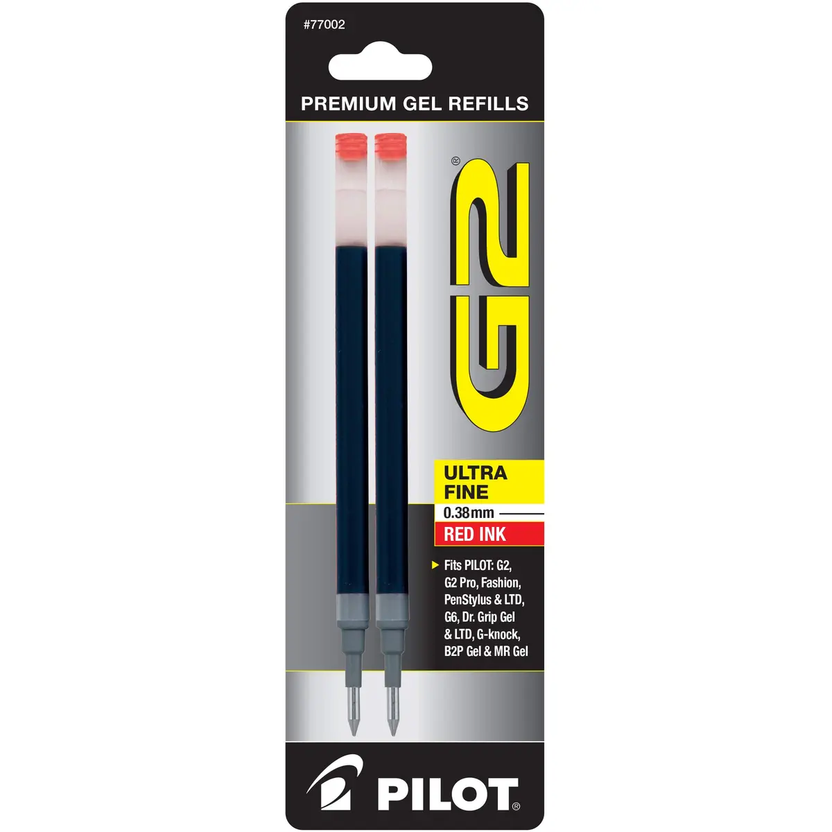 Pilot G2 Gel Ink Refills Ultra Fine Point 0.38 mm | Red Pack of 2 | Long-Lasting, Smudge-Resistant - main product image