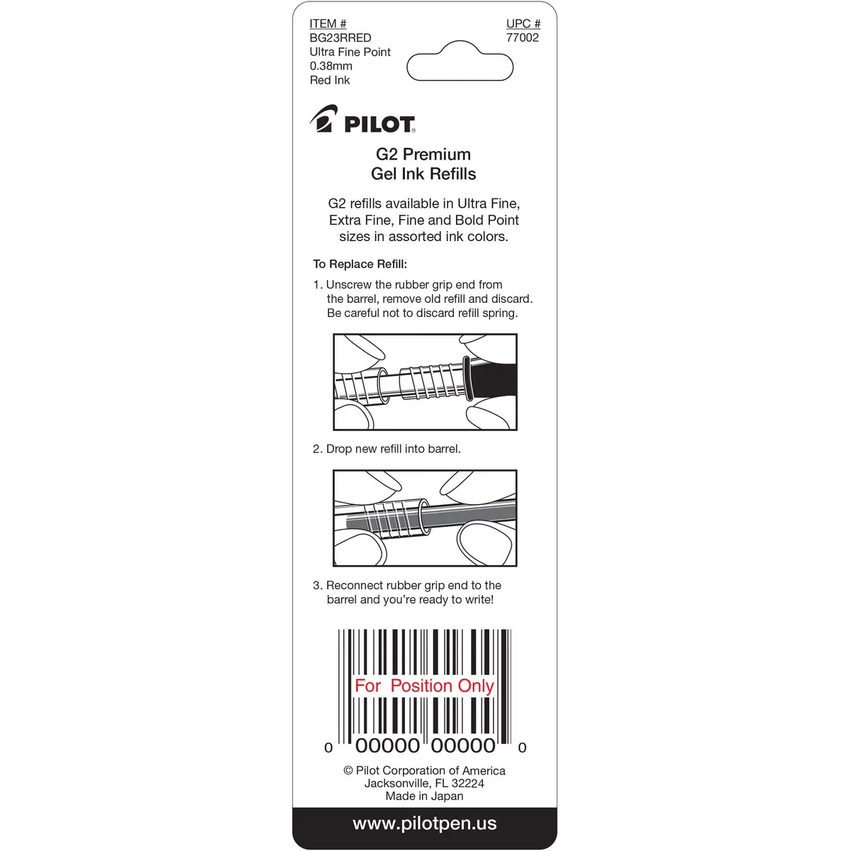 Pilot G2 Gel Ink Refills Ultra Fine Point 0.38 mm | Red Pack of 2 | Long-Lasting, Smudge-Resistant - view 2