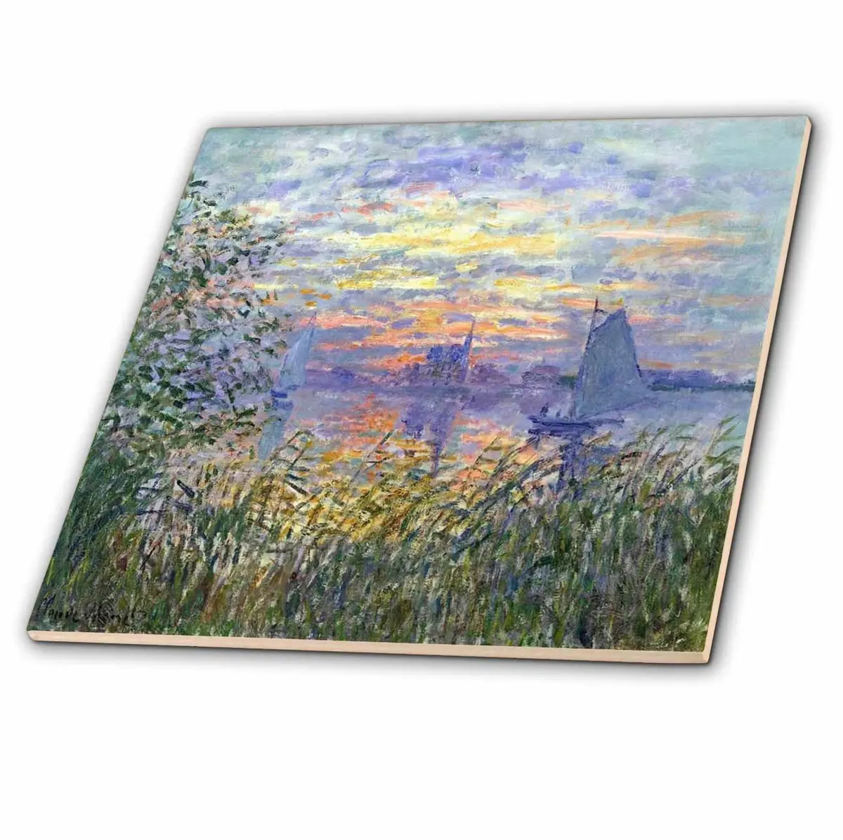 3dRose Monet Sunset on The Seine Ceramic Tile 4 Inch | Floral Pattern, High Gloss Finish, Square - view 4