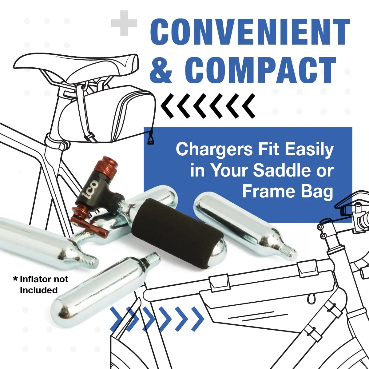 ICO Threaded CO2 Cartridges 16g | Instant Bike Tire Inflation, Food Grade, 10 Pack - view 4