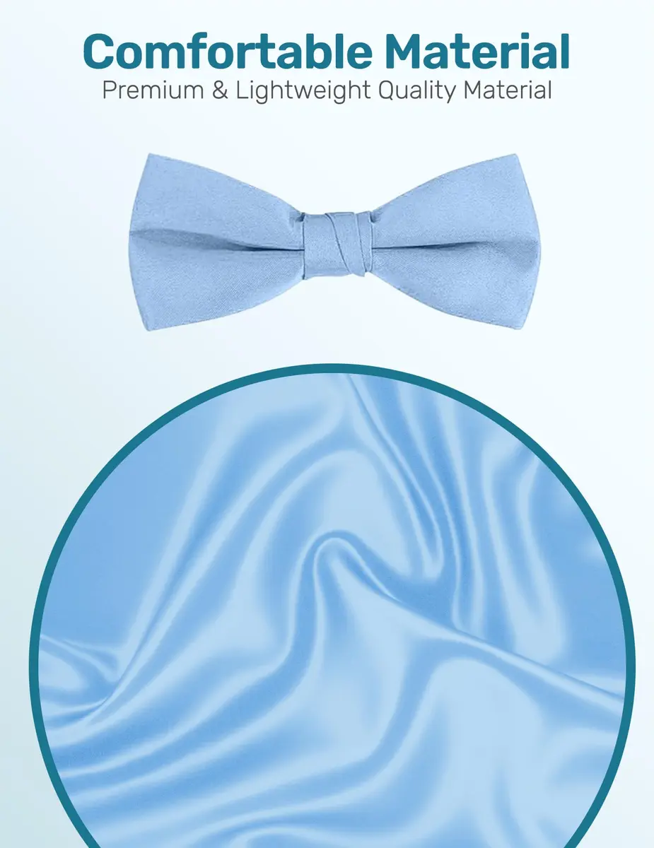 S.H. Churchill & Co. Men's Satin Pre-Tied Tuxedo Bow Tie Light Blue | Adjustable Strap, Classic Style - view 6