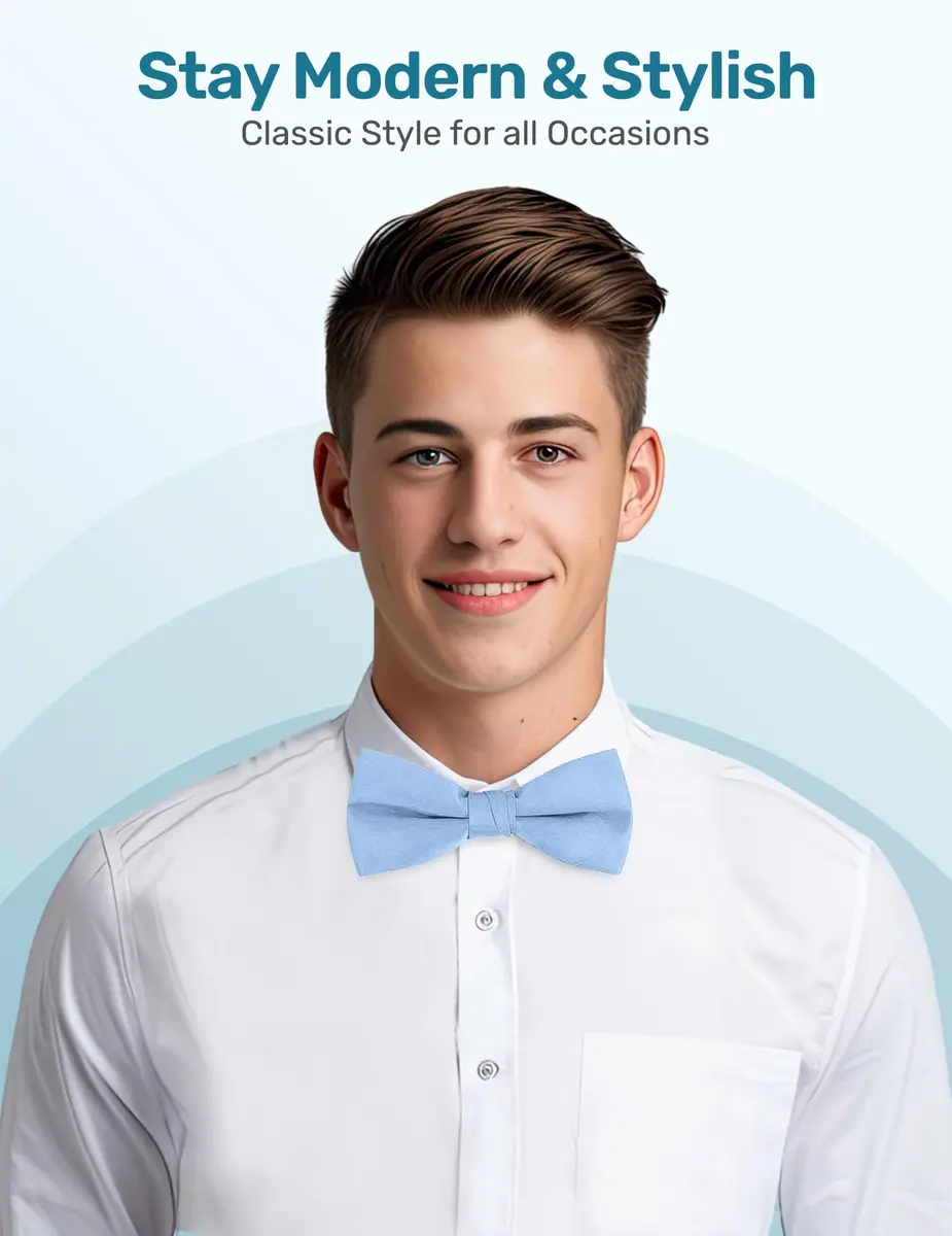 S.H. Churchill & Co. Men's Satin Pre-Tied Tuxedo Bow Tie Light Blue | Adjustable Strap, Classic Style - view 2
