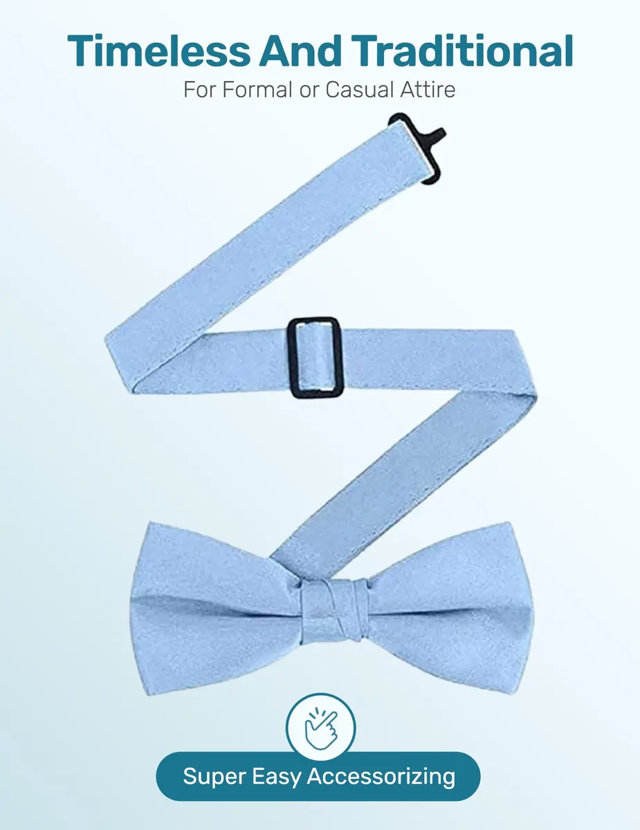 S.H. Churchill & Co. Men's Satin Pre-Tied Tuxedo Bow Tie Light Blue | Adjustable Strap, Classic Style - view 3
