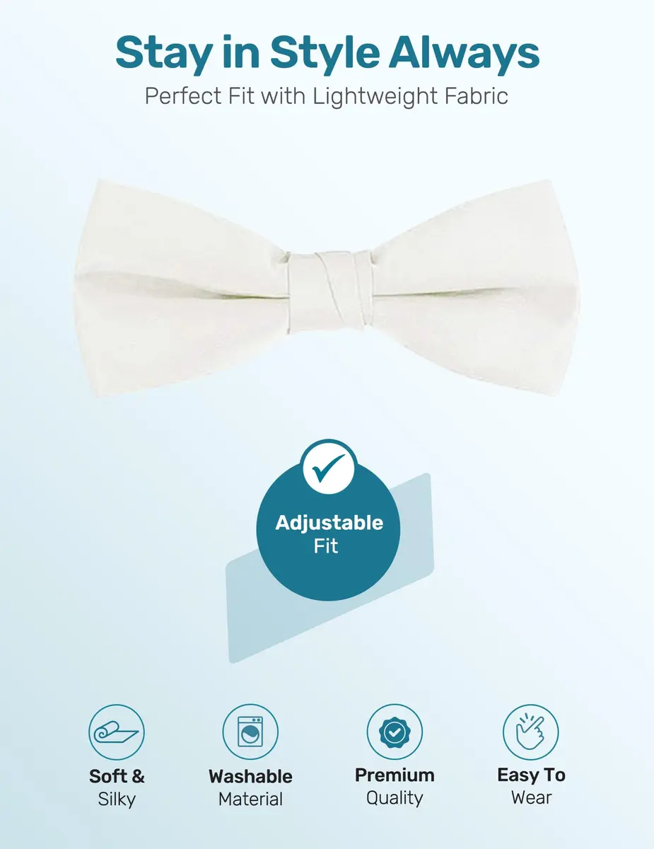 S.H. Churchill & Co. Men's Satin Pre-Tied Tuxedo Bow Tie - Ivory | Adjustable Strap, Classic Style - view 5