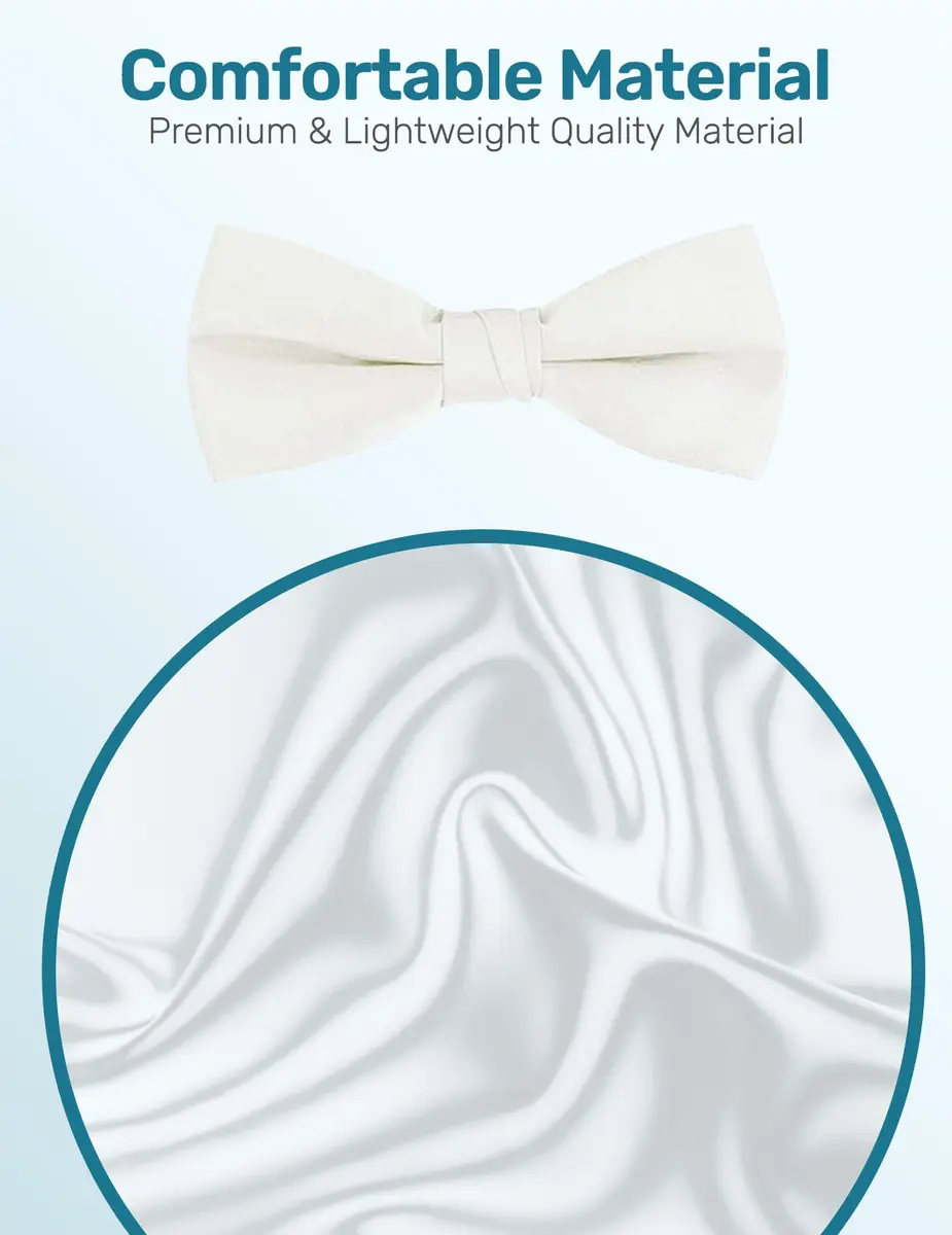 S.H. Churchill & Co. Men's Satin Pre-Tied Tuxedo Bow Tie - Ivory | Adjustable Strap, Classic Style - view 6