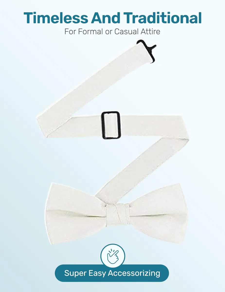 S.H. Churchill & Co. Men's Satin Pre-Tied Tuxedo Bow Tie - Ivory | Adjustable Strap, Classic Style - view 3