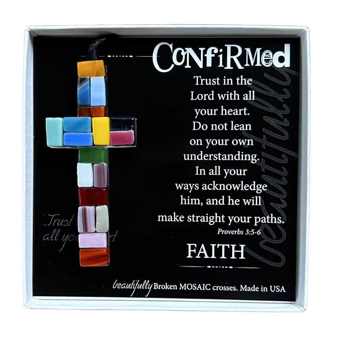 The Grandparent Gift Handmade Mosaic Confirmation Cross for Girls or Boys | 4" Keepsake with Confirmation Sentiment - main product image