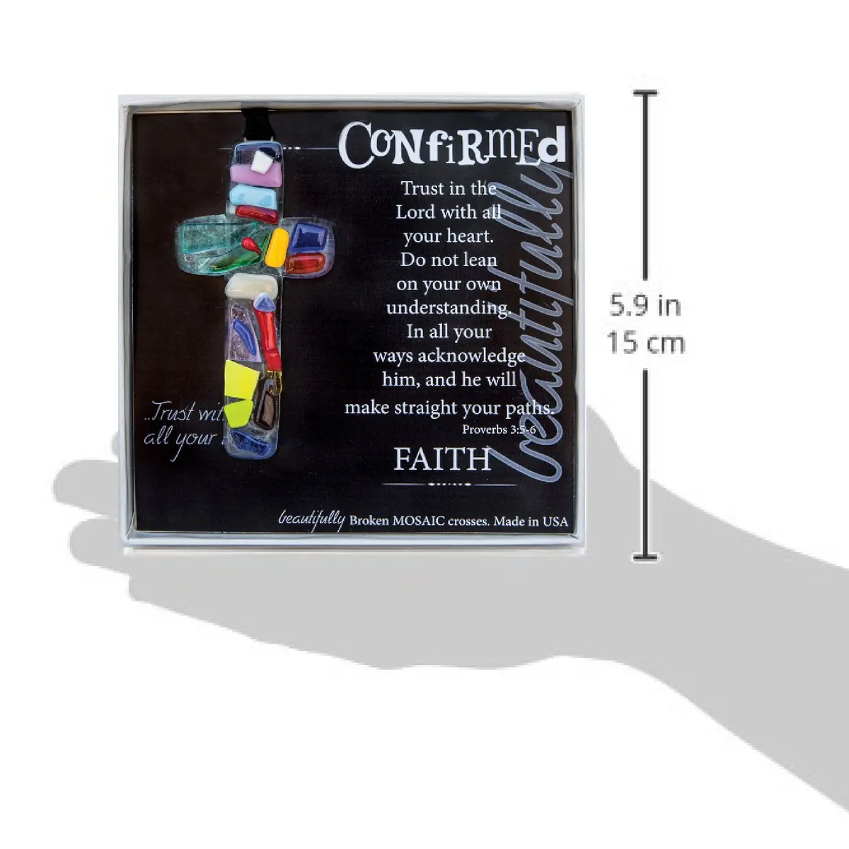 The Grandparent Gift Handmade Mosaic Confirmation Cross for Girls or Boys | 4" Keepsake with Confirmation Sentiment - view 3