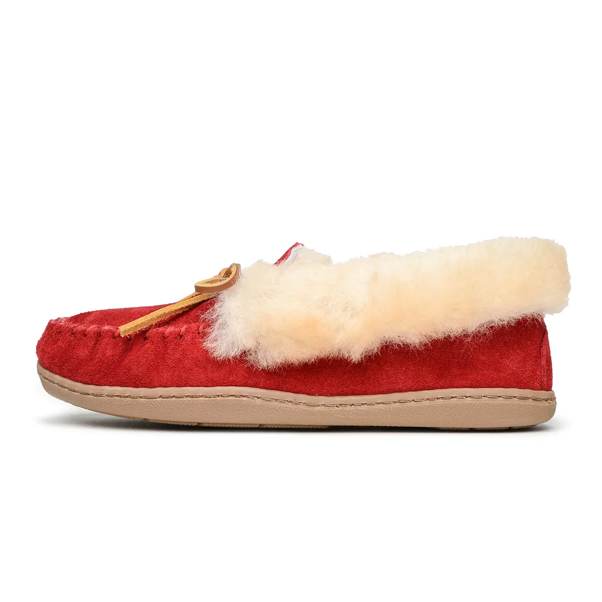 Minnetonka Women's Alpine Sheepskin Moccasin Slippers, Red, Size 5 | Cozy Sheepskin Comfort for Indoors & Outdoors - main product image