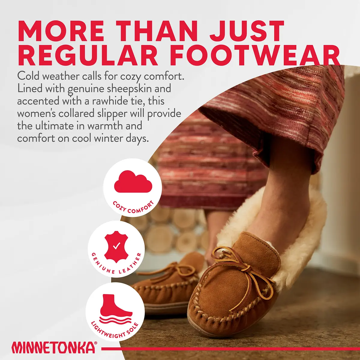Minnetonka Women's Alpine Sheepskin Moccasin Slippers, Red, 7 M US | Cozy Warm Sheepskin Comfort - view 6