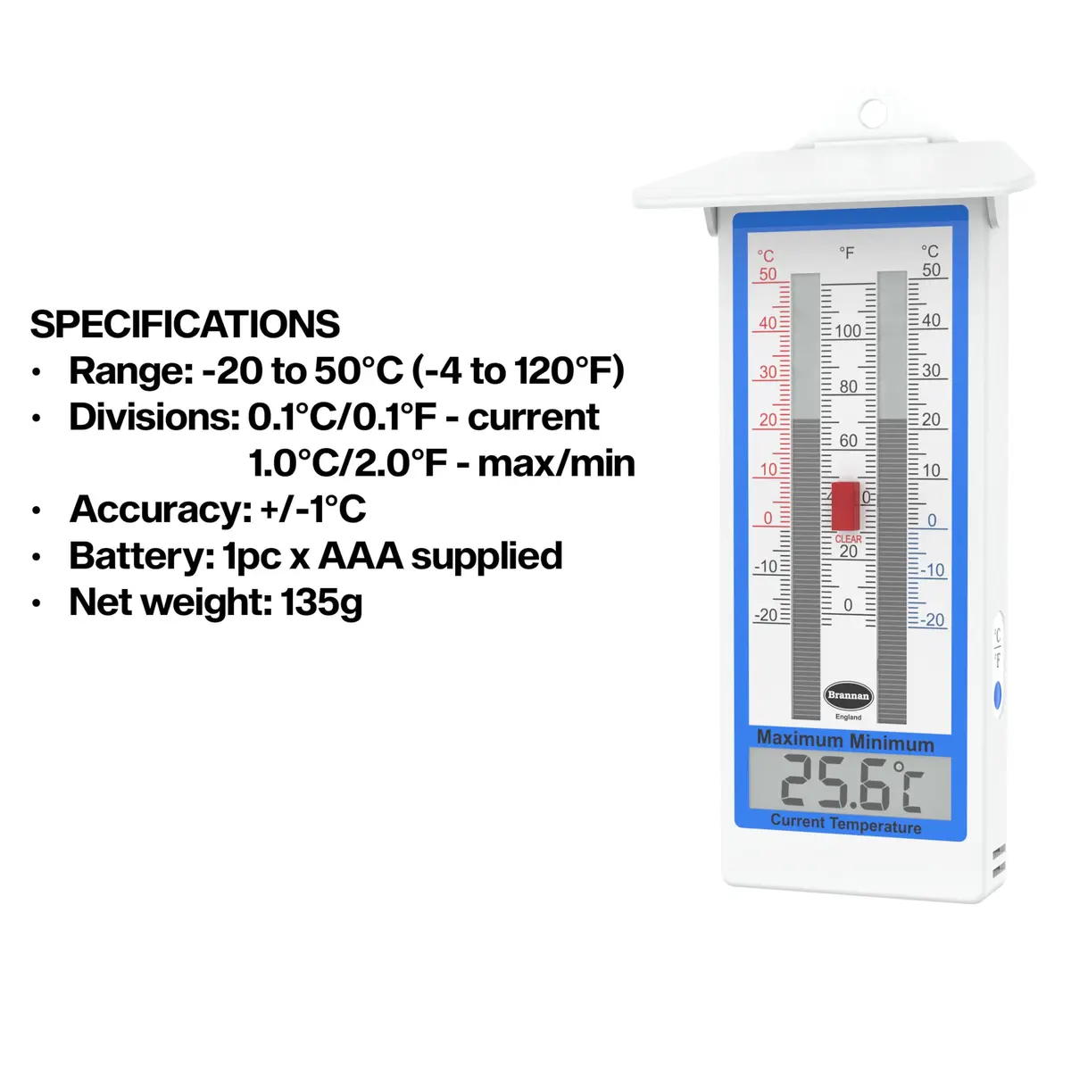 Brannan Digital Greenhouse Thermometer Max Min | 20.3cm x 10cm x 3cm (8in x 4in x 1.2in) - view 7