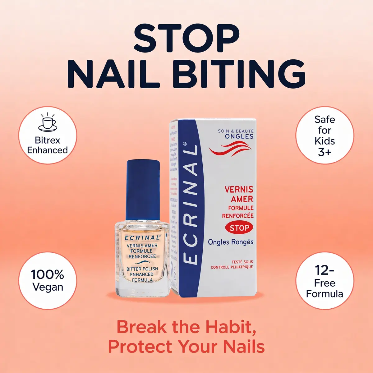 Ecrinal Bitter Polish for Nails 0.34 Fl Oz | Prevents Nail Biting & Thumb Sucking - view 3