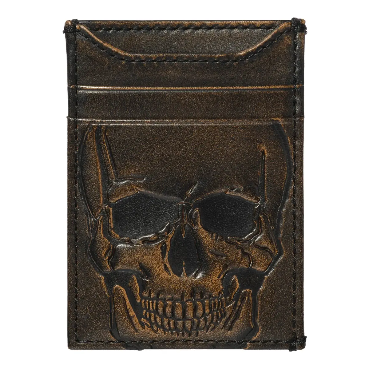 House of Jack Co. Skull Magnetic Money Clip Wallet 3.6cm (1.4in) | Full Grain Leather - main product image