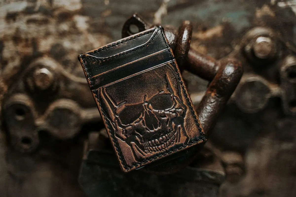 House of Jack Co. Skull Magnetic Money Clip Wallet 3.6cm (1.4in) | Full Grain Leather - view 5