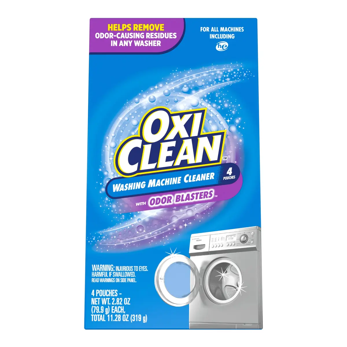 OxiClean Washing Machine Cleaner with Odor Blasters, 4 Count Pouches | Cleans Residues & Eliminates Odors - main product image