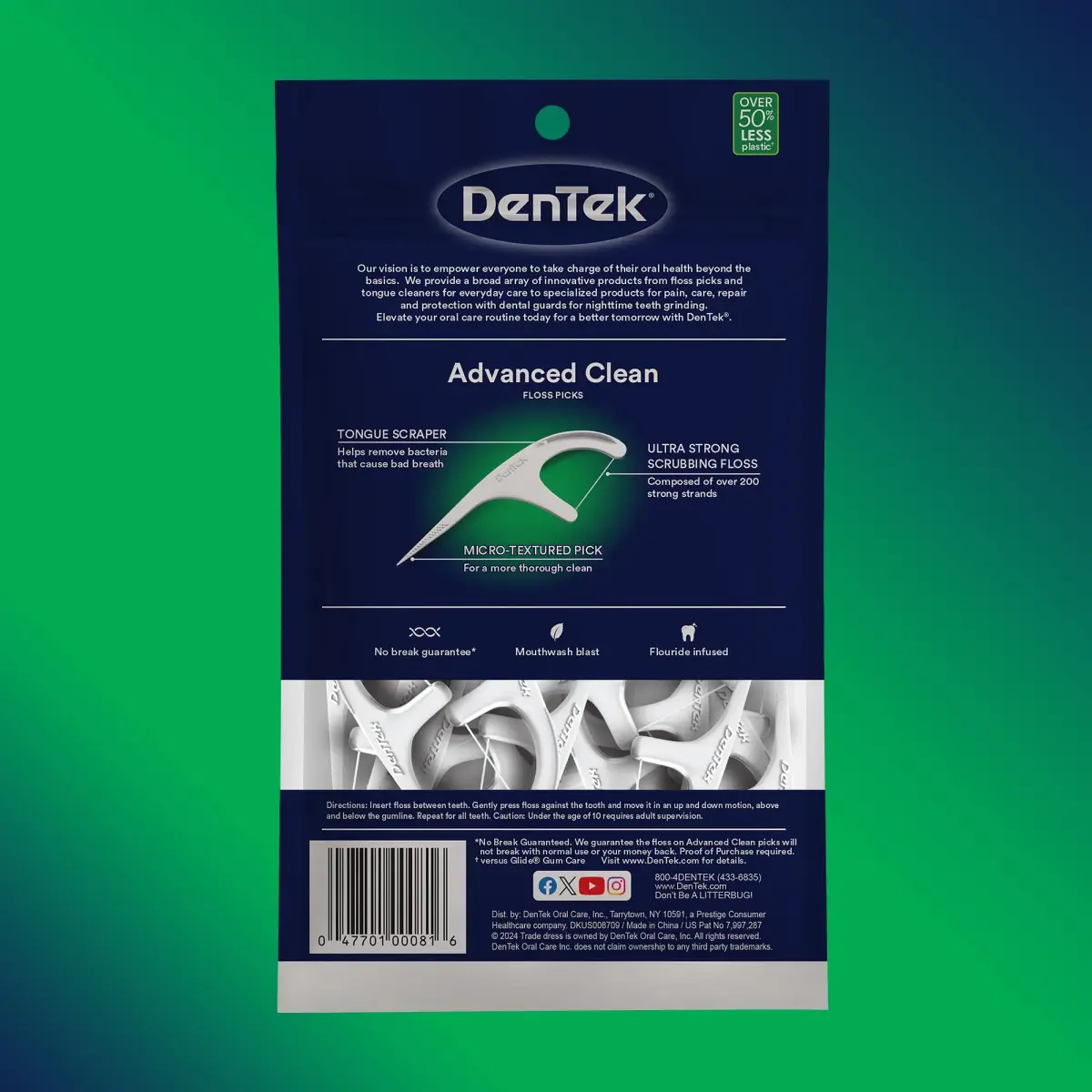 DenTek Triple Clean Advanced Clean Floss Picks, 90 Count | ADA Accepted, Fluoride-Infused Mint Flavor - view 8
